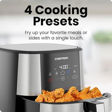 Chefman TurboFry® Touch Air Fryer, XL 8-Qt Family Size, One-Touch Digital Control Presets, French Fries, Chicken, Meat, Fish, Nonstick Dishwasher-Safe Parts, Automatic Shutoff, Stainless Steel - Image 6