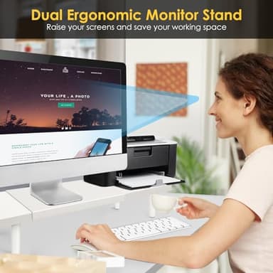 Across-Star Dual-Monitor-Stand-Riser-For-Desk Adjustable Length 32-40 Inch，Large Desktop Computer Monitor Riser For 2 Screens，Desk Shelf Organizer Riser Stand For Computer/Laptop/PC/Printer/TV White - Image 5