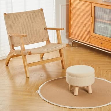 Wimarsbon Storage Ottoman, Modern Round Footrest with Soft Padded Seat, Teddy Velvet Footstool with Wood Legs, Accent Small Table or Plant Stand for Hallway, Living Room (Off-White) - Image 6