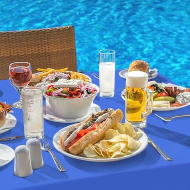 homing Rectangle Vinyl Tablecloth, Waterproof Spillproof Plastic Flannel Backed Table Cloth, Wipe Clean Table Cover for Dining, Buffet Parties and Camping (Blue, 60" x 84") - Image 9