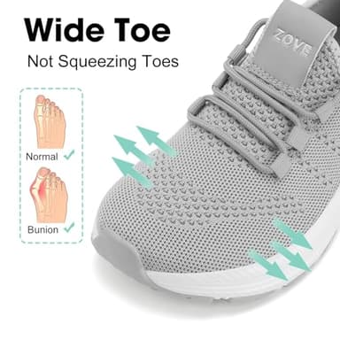 ZOVE Wide Toe Box Shoes Women Extra Wide Width Sneakers Ultra Light Road Running Shoes Non-Slip Tennis Sneakers Breathable Walking Athletic 8803 Grey 37 - Image 2
