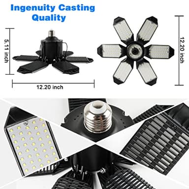POLARPRA LED Garage Light - 160W Garage Light Bulb 64000LM 6500K Super Bright Garage Lighting w/ 6 Deformable Panels Screw in Shop Lights for Basement Workshop Warehouse Attic - 4Pack - Image 7