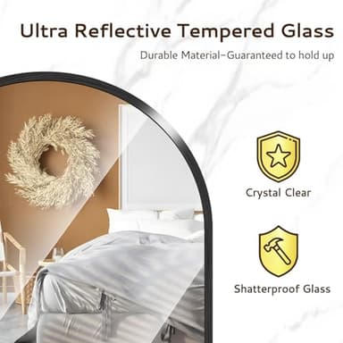 Full Length Mirror, 55x15''Arched Wall Mirror for Bedroom, Long Black Standing Floor Mirror, Full Body Tempered Glass Vanity Mirror with Aluminum Frame for Entryway, Living Room, Bathroom Décor - Image 4