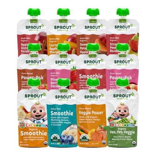 Sprout Organic Baby Food, Stage 2 Pouches, 12 Flavor Fruit Veggie & Grain Variety Sampler, 3.5 Oz (Pack of 12) - Image 1
