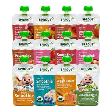 Sprout Organic Baby Food, Stage 2 Pouches, 12 Flavor Fruit Veggie & Grain Variety Sampler, 3.5 Oz (Pack of 12) - Image 1