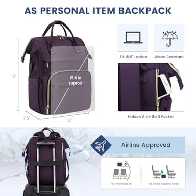 LOVEVOOK College Laptop Backpack, 15.6 Inch Travel Backpack for College, Waterproof Work Backpack Woman for Teacher Nurse Anti-theft Travel Back Pack, Gifts for Women,Dark Purple - Image 4