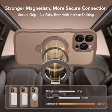 GolbinBox for iPhone 14 Pro Max Case for Women,[Compatible with Magsafe][360° Spin Magnetic Stand][Cute Wave Edge][Military-Grade Protection] Translucent Matte Phone Case for iPhone 14 ProMax, Brown - Image 4