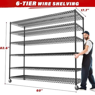 REIBII 60''W X 82.6" H Steel Heavy Duty Wire Shelving Unit with Wheels, 6-Tier Adjustable Storage Shelves 3598LBS Commercial Metal Shelves for Pantry, Garage, College Dorm School Industrial Shelving - Image 3