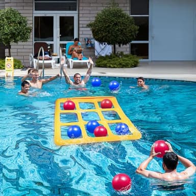 TicTac Shot Pool Toys Games Set- Tic-Tac-Toe Inflatable Pool Toy with 10 Balls - for Adults Teens Kids 2-10 Players - Image 3