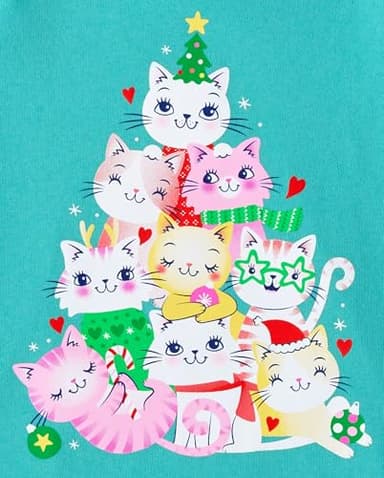 The Children's Place Baby Girls' and Toddler All Holidays Long Sleeve Graphic T-Shirts,Multipacks, Christmas Tree/Cat Tree 2-Pack - Image 2