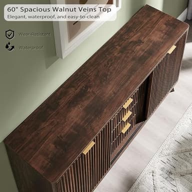 T4TREAM 60" Fluted Dresser with Sliding Doors and 4 Drawers, Modern Chest, Curved Profile Design, Dresser TV Stand, Wood Drawer Organizer for Bedroom, Living Room, Dark Walnut - Image 6