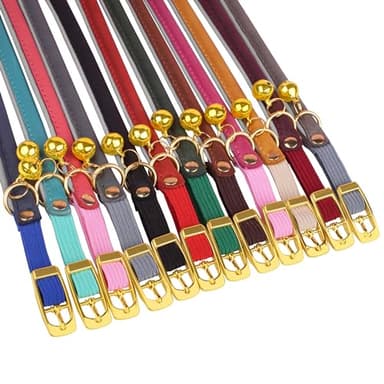 OOPSDOGGY Rolled Leather Cat Collar with Bell - Reflective Kitten Collar with Safety Elastic Strap - Adjustable Small Pet Collars for Boy Girl Cats (Green) - Image 8