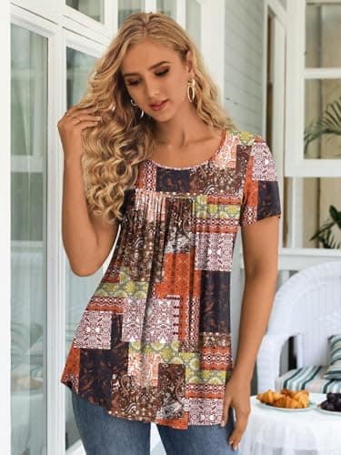 LONGYUAN Women's Plus Size Short Sleeve Tops Summer Hide Belly Tunic Cute Casual Shirts Flowy Soft Blouses Fl XXX-Large - Image 2