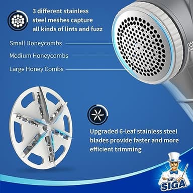 MR.SIGA Fabric Shaver and Lint Remover, Battery Operated Portable Lint Shaver with LED Lights, 2 Replaceable 6-Leaf Blades, Cream/Gray - Image 4