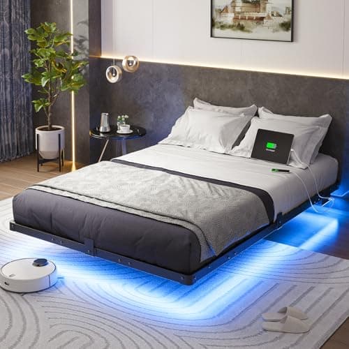 Liians Full Size Modern Floating Bed Frame with Smart LED Lights, USB Charging Station, Sturdy Metal Platform, No Box Spring Needed, and Easy Assembly - Image 1