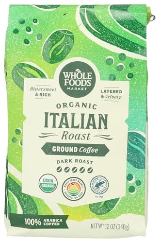 Whole Foods Market, Organic Ground Coffee, Dark Italian Roast, Bittersweet, Rich & Velvety, 12 Ounce - Image 1