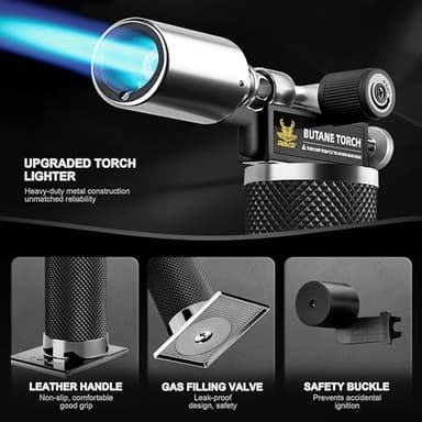 RAVS Butane Torch Lighter, Refillable Butane Kitchen Torch with Safety Lock and Adjustable Flame, Creme Brulee Torch for Baking, BBQ, Blow Torch for Cooking, Black, Butane Gas Not Included - Image 4