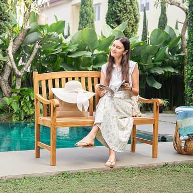 Cambridge Casual Arie 4-Foot Teak Wood Outdoor Garden Bench – Weather-Resistant Wooden Patio Bench for Porch, Deck, Lawn, Backyard, or Balcony – Stylish and Durable Seating - Image 2