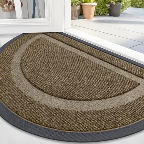 OLANLY Half Circle Door Mat Indoor Outdoor Entrance Welcome, Waterproof All-Season, All-Weather Doormat, Sturdy Natural Rubber, Low Profile, Easy Clean Patio Porch Entryway Mat, 47x32, Brown - Image 1