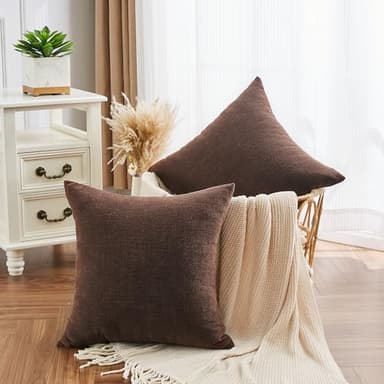 GAWAMAY Decorative Square Throw Pillow Covers 22x22 Inch Set of 2, Super Soft Chenille Pillows Farmhouse Fall Pillowcase for Living Room Bedroom Sofa Couch Cushion Cover Coffee 55x55cm (No Inserts) - Image 3