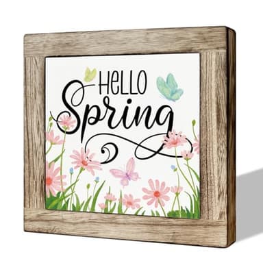 Spring Decor, Wooden Box Signs for Home Decor, Hello Spring Sign, Welcome Sign, Rustic Front Door Decor, Wall Decor Art, Spring Welcome Sign, Wood Door Hanger, Farmhouse Home Hanging Decor - Image 1