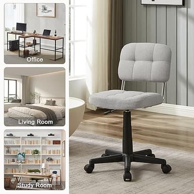 VECELO Modern Armless Home Office Desk Chair, 360°Rolling Swivel Adjustable Height for Make Up/Bed Room/Small Space, Linen Fabric - Image 7
