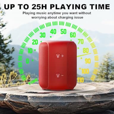 Bobtot Portable Speaker Bluetooth, IPX6 Shower Speaker Waterproof, 25H Playing Time, Loud and Stereo Sound with Bass, Dual Pairing for Party, Camping, Travel, Red - Image 6