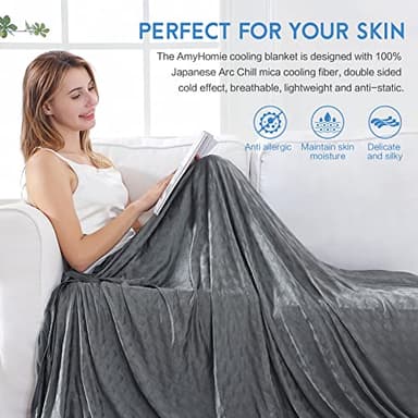 AmyHomie Cooling Summer Blanket with Double Sided Cold Effect, Breathable, Lightweight, Arc-Chill Q-Max>0.5 Cool Fiber, for Hot Sleepers Night Sweats, Dark Gray Checkered, 90"x90"Queen Size - Image 3