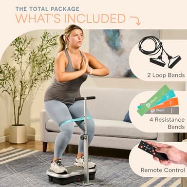 Lifepro TrimLite Vibration Plate Exercise Machine with Handlebars – Whole Body Vibration Platform for Lymphatic Drainage & Weight Loss – 99 Speed Levels, Bluetooth Speaker, Resistance Bands & Remote - Image 8