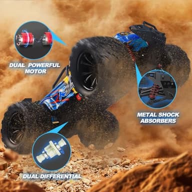 1:16 Scale RC Cars for Adult, Remote Control Car Fast 40KPH Hobby RC Cars for Boys Age 8+, 4x4 All Terrain Off-Road RC Truck for Kids with 2.4 GHz Remote Control 2 Rechargeable Batteries - Image 4
