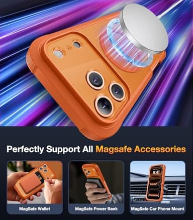 Diaclara Magnetic Designed for iPhone 17 Pro Case Full Body Bumper,[Compatible with MagSafe] Military Drop Proof Cover with Built-in Touch Sensitive Anti-Scratch Screen Protector,Orange - Image 4