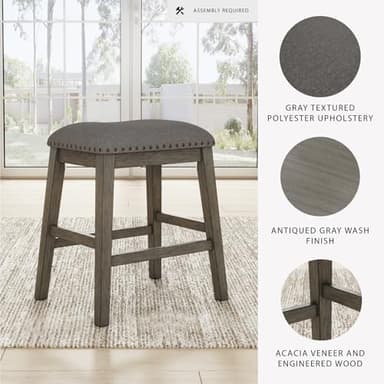 Signature Design by Ashley Caitbrook Rustic 24.4" Counter Height Upholstered Barstool, 2 Count, Gray - Image 4