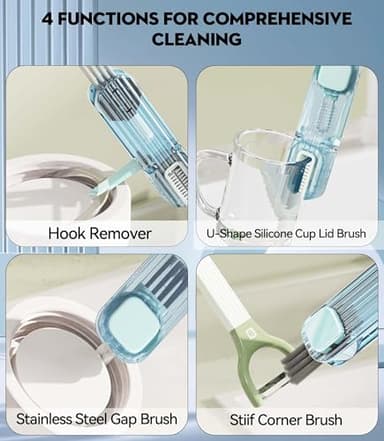VIDONIO 4 in 1 Bottle Gap Cleaning Brush - 2 PCS Multifunctional Cup Lid Cleaning Tools, Mutipurpose Tiny Silicone Cup Holder Cleaner Nipple Cleaning Brush, Home Kitchen Cleaning Tools - Image 4