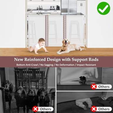 Reinforced 41 Inch Extra Tall Pet Gate 55 Inch Wide Retractable Baby Gates with Support Rods – Prevents Crawling Under, Outdoor Tall Baby Gates for Dogs Indoor Dog Gates for Doorways, White - Image 2