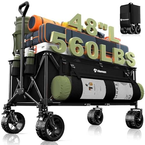 Hikemoon 300L Extra Large Wagons Carts Foldable, 560LBS Heavy Duty Collapsible Beach Wagon 48" Long with Big All-Terrain Wheels, Utility Folding Cart for Camping, Grocery, Sports, Garden, Black - Image 1