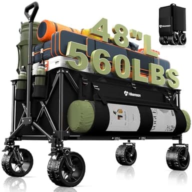 Hikemoon 300L Extra Large Wagons Carts Foldable, 560LBS Heavy Duty Collapsible Beach Wagon 48" Long with Big All-Terrain Wheels, Utility Folding Cart for Camping, Grocery, Sports, Garden, Black - Image 1