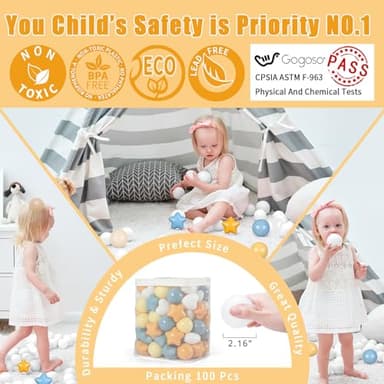 GOGOSO Ball Pit Balls,Plastics Balls for Ball Pit, Stars Hearts Shape for PastelBall for Toddlers Kids, Stars and Hearts Creamy Yellow+Blue,100pcs - Image 2