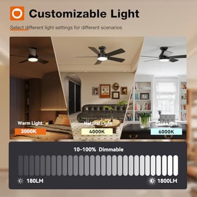 addlon Ceiling Fans with Lights, 42 Inch Low Profile Ceiling Fan with Light and Remote Control, Flush Mount, Reversible, 3CCT, Dimmable, Quiet, Black Small Ceiling Fan for Bedroom Indoor/Outdoor Use - Image 4
