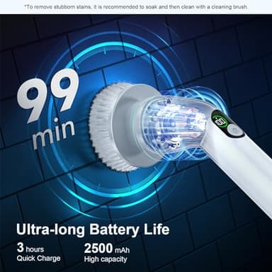 LABIGO Electric Spin Scrubber LA4 Pro, Dual Speed Bathroom Scrubber with Display & 6 Replacement Cleaning Heads, Cordless Power Scrubber with Adjustable & Detachable Handle for Bathroom Floor Tile - Image 5
