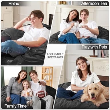 Homguava 5FT Bean Bag Chair Giant BeanBag with Memory Foam Filled, Comfy Bean Bag Chairs for Adults, Adult Bean Bag Chair with Dutch Velvet Cover for Living Room Bedroom-Black - Image 6
