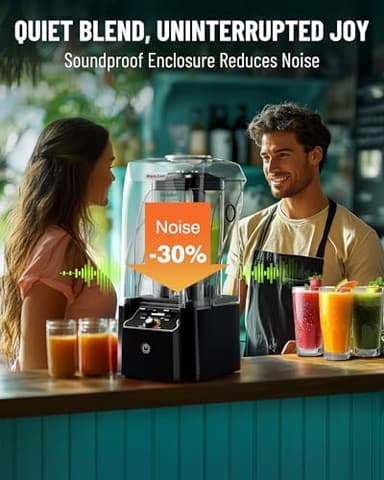 WantJoin Professional Commercial Blender With Shield Quiet Sound Enclosure 2200W Industries Strong and Quiet Professional-Grade Power, Self-Cleaning, Black - Image 4