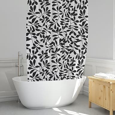 Worthwhile Goods Black and White Leaf Print Shower Curtain, B&W Minimal Floral Botanical Modern Fabric Shower Curtain 72x72 Inches (Leaves) - Image 3