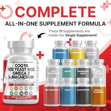 Clean Nutraceuticals COQ10 200mg Red Yeast Rice Omega 3 Magnesium Complex 500mg Niacin Zinc Vitamin K2 D3 - Heart Support Vitamins for Women & Men w/Vitamin B3, Coenzyme Q10-60 Ct - Image 2