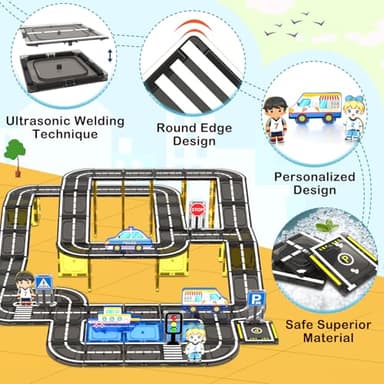 IGIVI 104 PCS Magnetic Tiles Road Set, STEM Construction Toys for Kids Ages 3-5 5-7 4-8, Magnet Building Blocks for Toddler Toys Games, Christmas Birthday Gifts for 3+ Year Old Boys Girls - Image 2