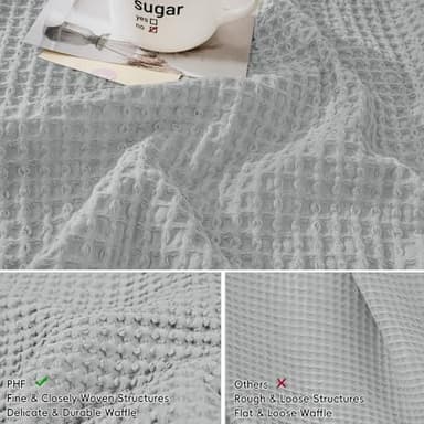 PHF 100% Cotton Waffle Weave Throw Pillow Cover, 20" x 20", No Insert, 2 Pack Elegant Home Decorative Square Throw Pillow Covers for Bed Couch Sofa, Light Grey - Image 4