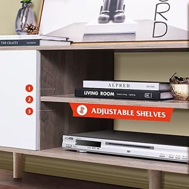 WLIVE TV Stand for 55 60 inch TV, Boho Entertainment Center with Storage Cabinets, TV Console for Living Room Decor, Greige White - Image 5
