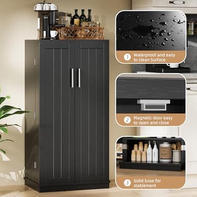 Shintenchi Kitchen Pantry Cabinet,5 - Layer Storage Cupboard with Adjustable Shelves for Organizing and Storing Food Items,47'' Versatile Buffet Sideboard for Kitchen, Bathroom and Laundry,Black - Image 6