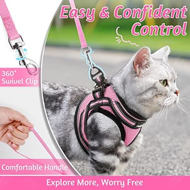 rabbitgoo Cat Harness and Leash Set for Walking Escape Proof, Adjustable Soft Kittens Vest with Reflective Strip for Cats, Comfortable Outdoor Vest, Pink, M - Image 5