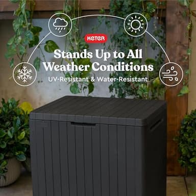 Keter City 30 Gallon Resin Outdoor Storage Box and Patio Furniture Side Table for Pool and Garden Accessories, Dark Grey - Image 5