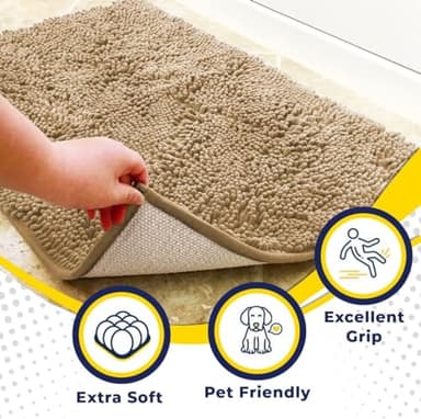 Muddy Mat® 2-Piece Beige Medium 30"X19" AS-SEEN-ON-TV Highly Absorbent Microfiber Door Mat, Bath Mat and Pet Rug, Non slip Thick Washable, Soft Chenille for Kitchen Bathroom Bedroom Indoor and Outdoor - Image 3
